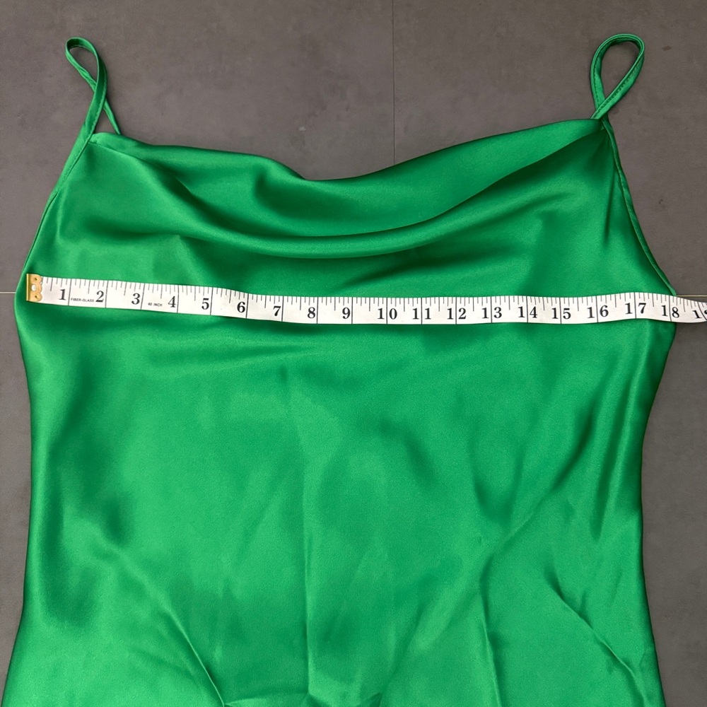 bebe Emerald Green Asymmetric Satin Slinky Slip Dress - Picture 6 of 7